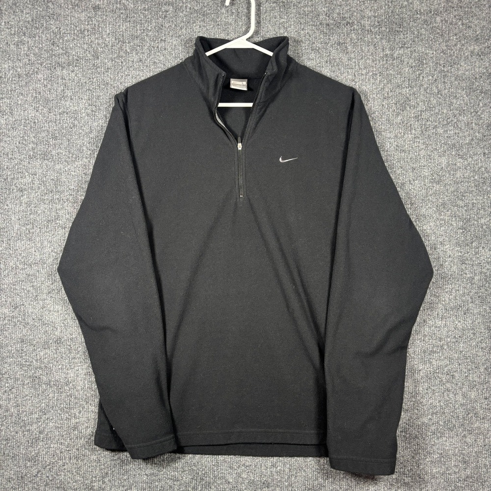 Nike Fleece Pullover Mens L Black Nike Fit Therma 1/4 Zip Mock Neck Swoosh Logo